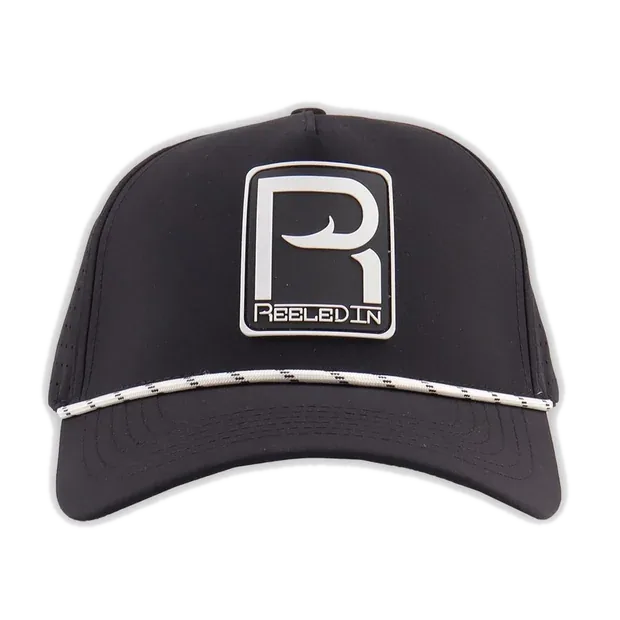 Black Performance Rope hat with a rope detail across the brim and perforated back panels